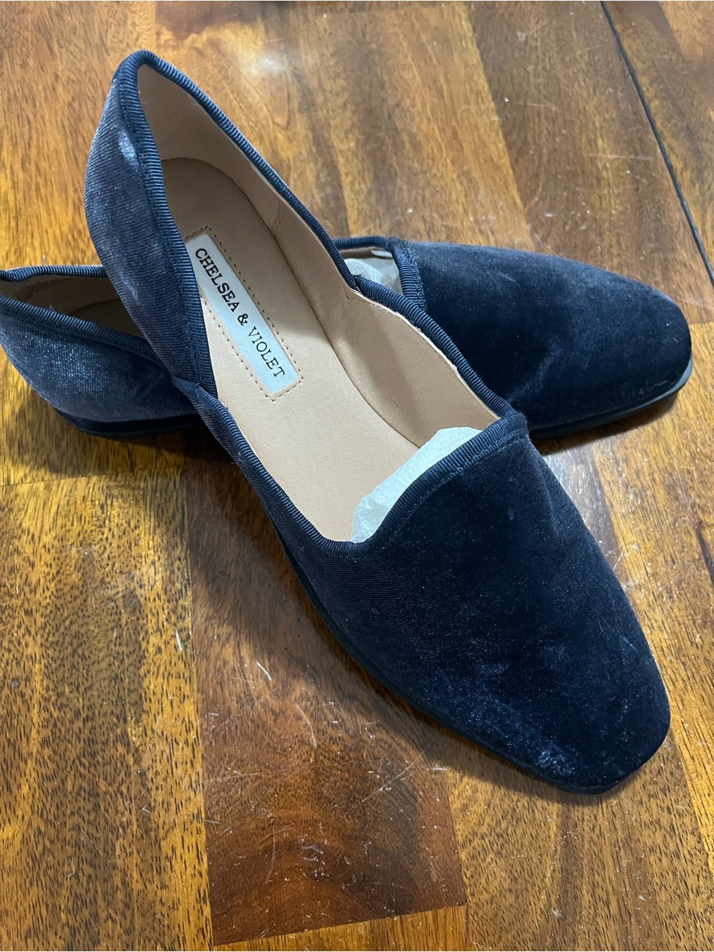 Chelsea & Violet Navy Velvet Slip-On Loafers